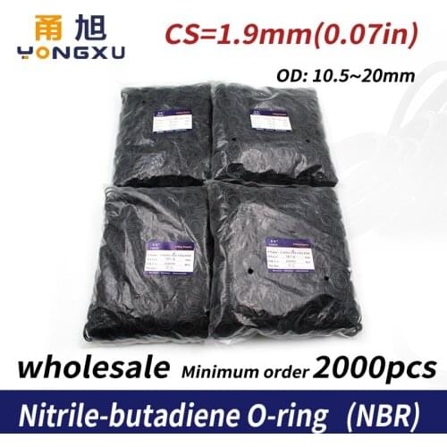 1.9mm Thickness 2000PCS/bag Rubber NBR Sealing OD10.5/11/11.5/12/13/14/15/16/17/18/19/20mm O Ring Seal Gasket Nitrile Oil Washer