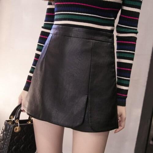 2020 Korean version of fake two-piece hakama autumn and winter pu leather short outer wear DK516
