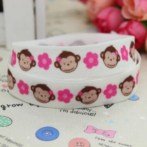 5/8 inch Free shipping Fold Over Elastic FOE monkey printed ribbon headband diy decoration wholesale OEM B010