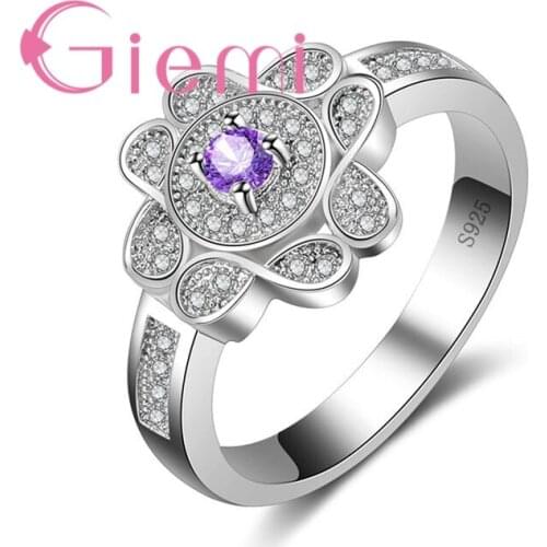 5 Color Option Dazzling Clear Crystal Flower Rings for Women Daily Engagement Jewelry Silver Color Female Bague Wholesale