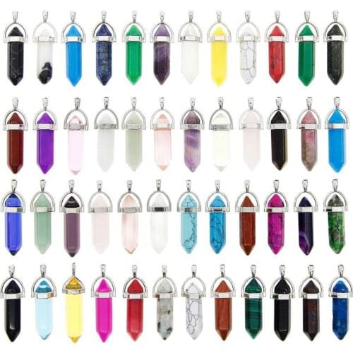 50pcs Bullet Shape Hexagonal Healing Pointed Chakra Beads Quartz Crystal Gemston