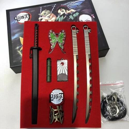 7pcs 9pcs 16pcs Anime accessory Demon Slayer Kimetsu No Yaiba Keychain Cosplay Props Tanjirou Butterfly Bamboo Chains Necklace