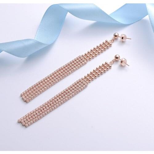 925 Sterling Silver Jewelry Female Gold Long Tassel Big Earings for Women 2019 Statement Jewel Accessories Christmas Party Gifts