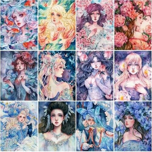 5D Diy Diamond Painting Cartoon Girl Princess and Flower Full Drill Embroidery Cross Stitch Kits Home Wall Decor Gift Mosaic
