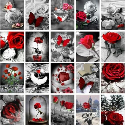 Diamond paint 5D Diamond Painting Rose Flower Diamond Embroidery Black And White Mosaic Picture Of Rhinestone Home Decor Gift