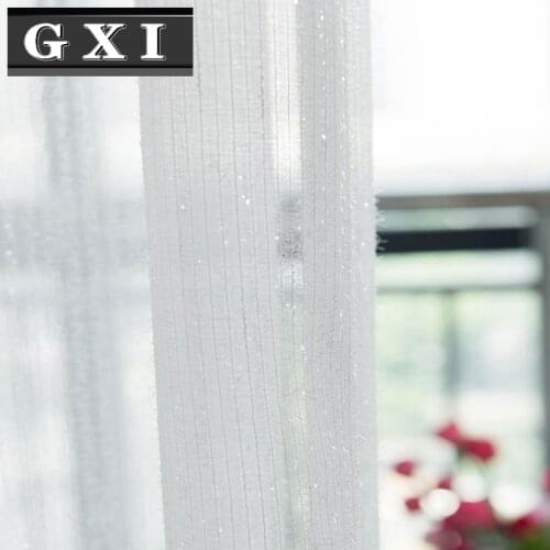 GXI White Tulle Curtains for Living Room Shiny Silver Striped Kitchen Modern Voile Sheer Window Treatments Kitchen Cortinas