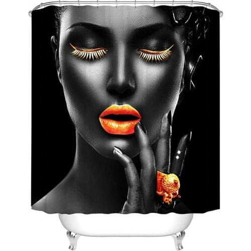 Black Girl Shower Curtain Ap Fashion Women Bathroom Curtain Black Colorful Face Orange Lip Eyelash Ring Douchegordijn
