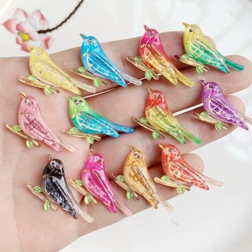10pcs Colorful birds Flat Back Figurine 1 hole Jewelry accessorized pendant DIY Wedding Scrapbook Decor Craft 25*28mm -HR36