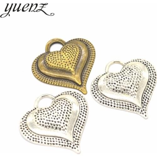 YuenZ 4pcs 2 colour Antique Silver color Alloy Heart Charms Jewelry Making Findings Crafts Accessories Gifts 34*34mm A06