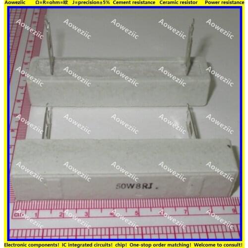 2Pcs 50W8RJ 50W 8 ohm +/- 5% Horizontal cement resistor 50W8ΩJ Cement resistance 50W8R 50W8OHM 8R 8RJ Ceramic resistor plug-in