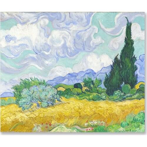 Van Gogh Canvas Painting Poster Wheatfield with Cypresses Wall Landscape Art for Kids Room Decoration Pictures Home Decor