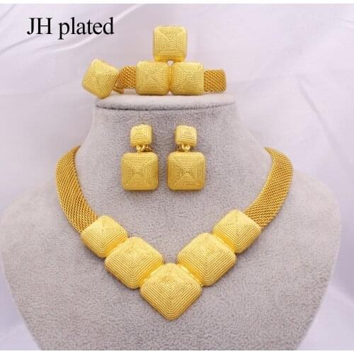 Jewelry sets African 24k gold for women Dubai wedding gifts bridal party Necklace Bracelet earrings ring set collares jewellery