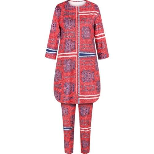 2 Piece Set African Dress For Women Long Top Pants Suit Leggings Trousers Ankara Robe Africaine Sexy Ladies Dashiki Print