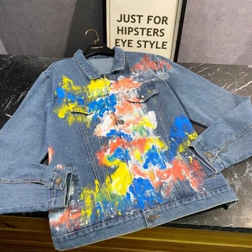 Jean Jacket for Women Spring Autumn New Style Street Graffiti Spray-print Color Washing Water Denim Jacket Short Coat Tops Femme