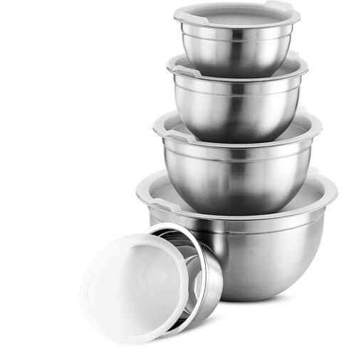 Stainless Steel Salad Bowls With Lid Anti-scald Food Mixing Bowl DIY Cake Bread Mixer Kitchen Utensil Bowl Cooking Tools