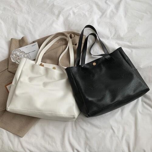 Fashion Autumn Winter Solid Color Top-Handle Bag Women Casual PU Leather Shoulder Handbags Street Large Capacity Shopping Totes