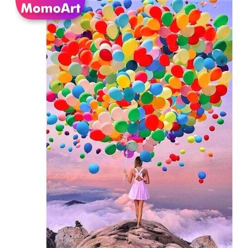 MomoArt 5D Diamond Painting Balloon Cross Stitch Diamond Embroidery Girl Full Drill Square Mosaic Scenery New Arrival Home Decor