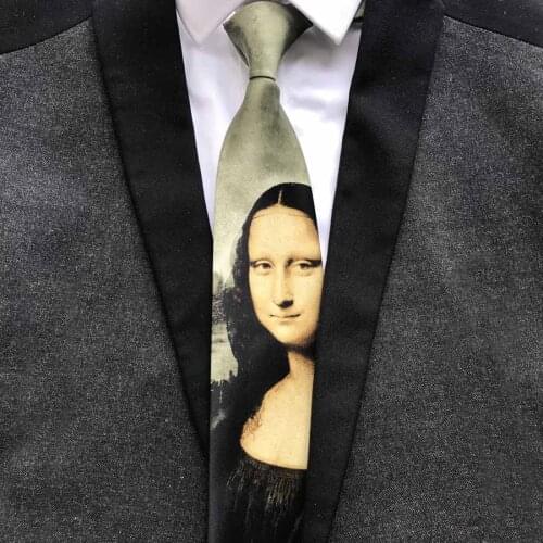 New Designer Mens Personality Necktie Famous Painting Ties Mona Lisa Smile Gravata for Artist