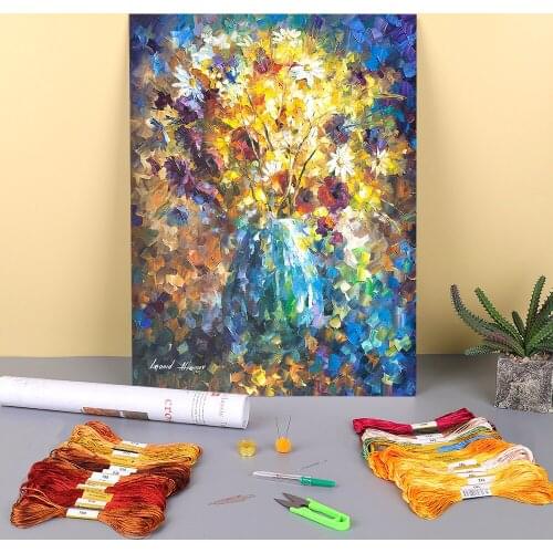 Simple Flowers Printed 11CT Cross-Stitch Embroidery Set DMC Threads Painting Knitting Sewing Hobby Stamped Design