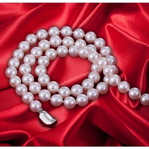 Free shipping Fine JEWELRY natural white 9-10MM freshwater pearl necklace genuine pearl send mom 925 silver clasp