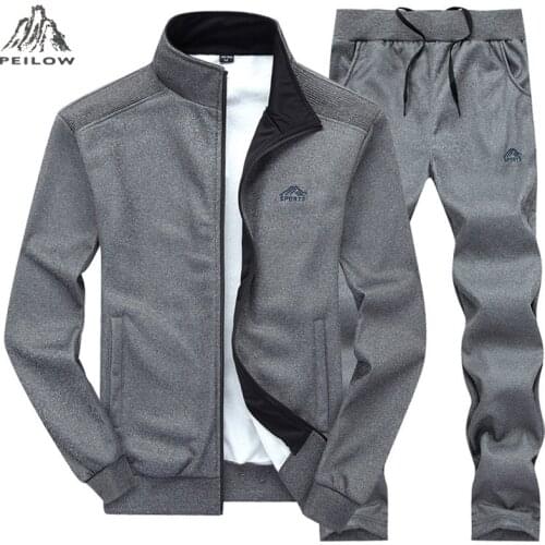 PEILOW new Sportswear mens casual embroidered sweater sporting tracksuit stand collar solid color stitching men set size M~4XL