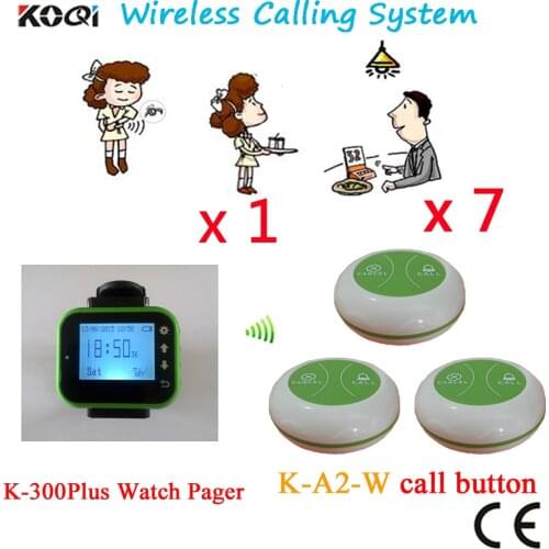 Pager Waiter Calling System Sound Voice Bell Restaurant Pager CE Passed With Beautiful Design(1 watch+7 button)