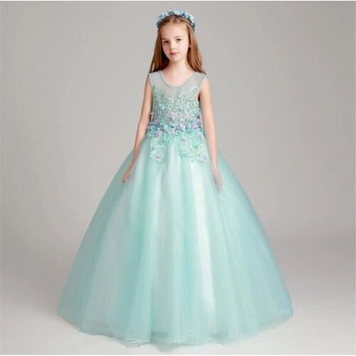 Elegant Princess Flower Girl Dresses Sleeveless Tulle Applique Pageant Dresses For Girls First Holy Communion Party Dresses