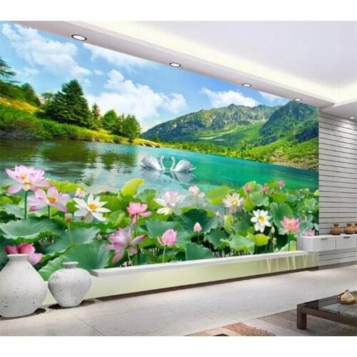 Custom photo wallpaper nature landscape lotus pond swan lake mural Papel De Parede 3D living room decorative wall painting