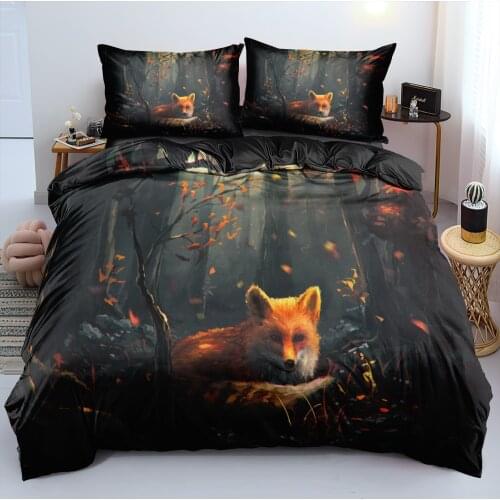 3D Bedclothes Comforter Cases Set Duvet Cover Pillow Shames Sets Full King Queen Double Size Black Custom Design Fox Bed Linens