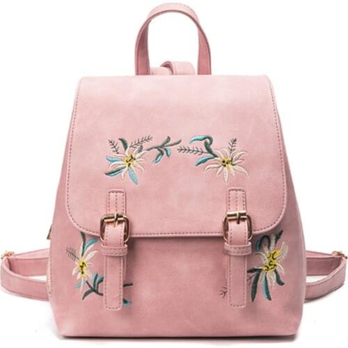 Casual Women Backpack Purse Anti-theft Rucksack PU Leather embroidery Lightweight School Shoulder Bag for Teenagers Girls