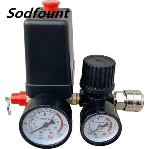 220V/380V Regulator Duty Air Compressor Pump Pressure Control Switch Air Pump Control Valve 90-120 PSI with Gauge
