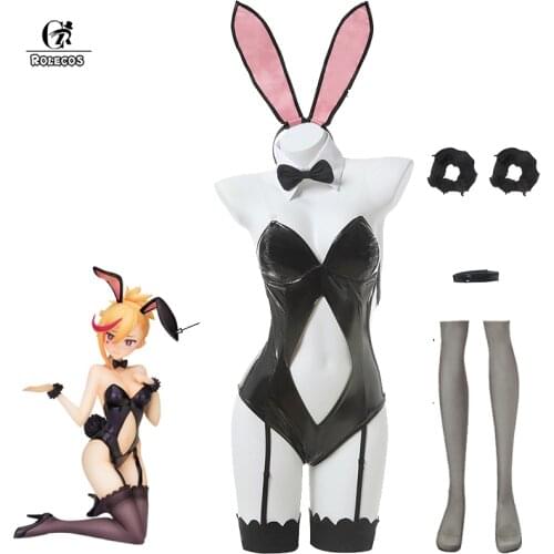 ROLECOS Game Muse Dash Cosplay Bunny Girl Rin Cosplay Costume Rin Sexy Jumpsuits Costume Leather Costume For Women Full Set