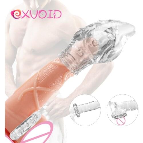 EXVOID 2 PCS/Set Penis Ring Silicone Delay Ejaculation Sex Toys for Couples Condom Glans Penis Cover Sex Shop