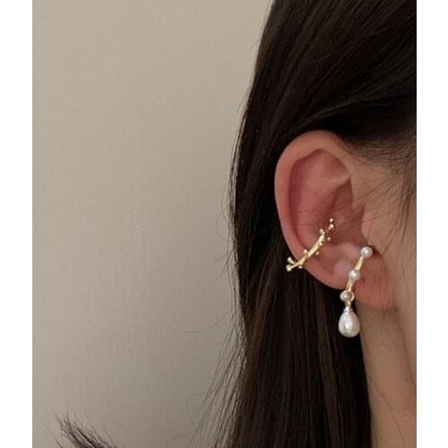 2pcs/set Gold Silver Color Geometric Open Circle Pearl Faux Ear Cuff Earrings Fake Piercing Clip on Earring Korean Fashion