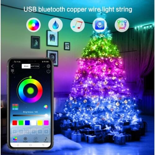 USB LED Strip Light Fairy Xmas Decor Copper Light for Garden Party Indoor Outdoor Lighting Bluetooth Control 2M/5M/10M/15M/20M