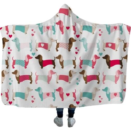 Dachshund 3D Printing Throw Hooded Blanket Wearable Warm Fleece Bedding Office Quilts Soft Adults Travel 02