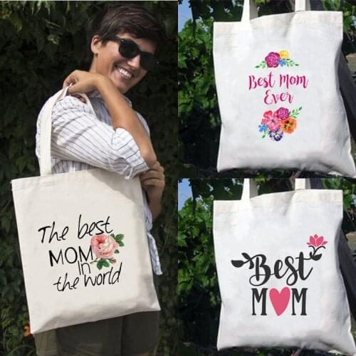 Large Capacity Canvas Tote Shoulder Bag Worlds Best Mom Print Reusable Shopping Bag for Women 2021 Beach Handbags Mom Life Bags