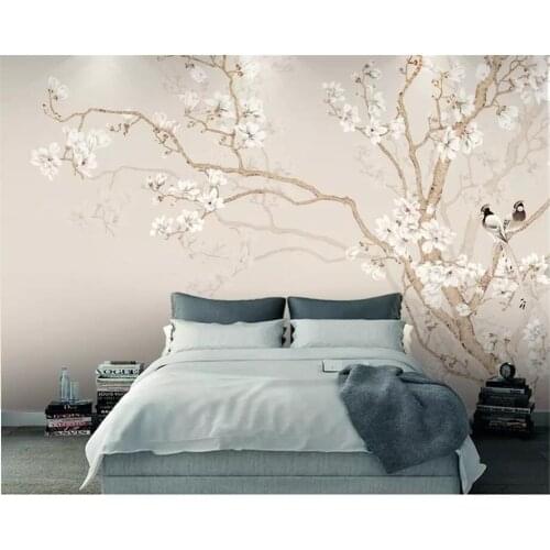 Wellyu Custom Wallpaper 3d Large Photo mural Plain Magnolia Chinese Hand painted bird TV background wall painting 3d wallpaper