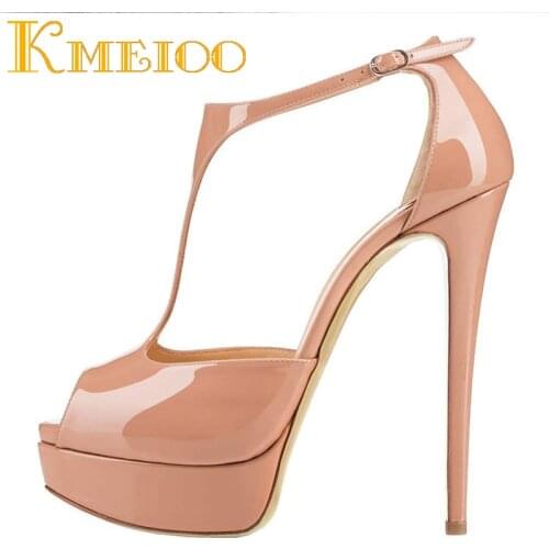 Kmeioo Women Shoes Platform Sandals Peep Toe Super High Heels T-Strap Ankle Strap Pumps Cut Out Shoes Wedding Party Shoes