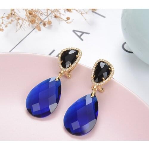 Womens Earrings 2021 South Korea The New Jewelry Geometric Blue Zircon Ladies earrings Fashion Banquet Jewelry