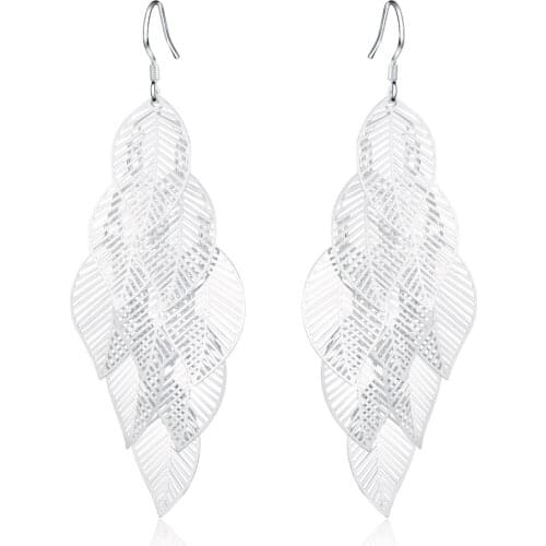 GINSTONELATE New simple factory wholesale silver color accessories fashion charm women leaf earrings classic style E214