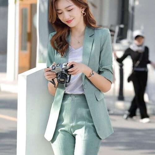 2021 Spring Autumn Women Office Slim 2 Piece Set Lady Long Sleeve Button Blazer Pencil Pant Suit Female Casual Solid Sets N237