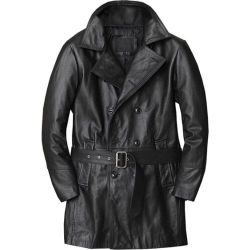 Winter Genuine Leather Mans Trench Coat Plus Size 5XL Cowhide Jackets Double Breasted Business Men Coat Overcoat European Style