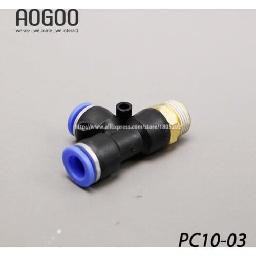10 Pcs/Lot PD10-03 T-Type Side of the Three-Pass Pneumatic Fittings tube 10mm thread 3/8"