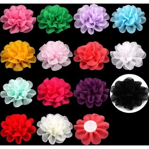 120pcs/lot 10cm 14 Colors Big Fluffy Chiffon Flowers For Kids Girls Hair Accessories Artificial Fabric Flowers For Headbands