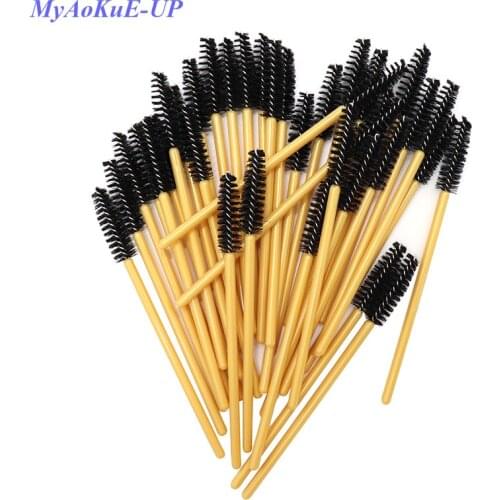200pcs/lot Disposable Mascara Wands Golden Handle Black Brushes Lashes Nylon Makeup Brushes Eyelash Extension Tools