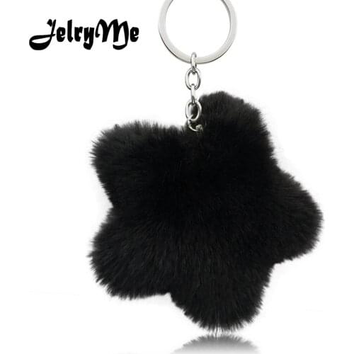 New Fluffy Star Keychain For Female Faux Rabbit Fur Pompom Keyring Women Charms Bag Car Key Chains Pendant Jewelry Accessories