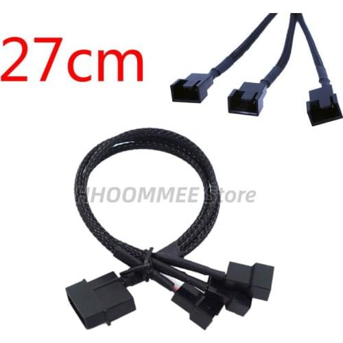 27cm Molex To 3 Way 3Pin/4Pin Fan Adapter For Computer Case Fan / CPU Fan / Mining Cooling Fans Black