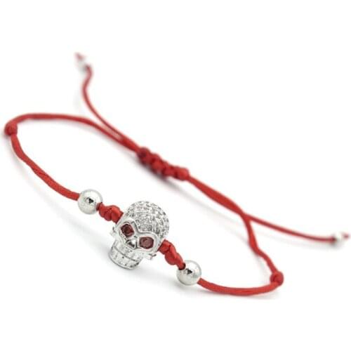 8mm jtj5 skull gold silver cz zircon cubic zirconia bracelet adjusted Macrame Charm Braided Copper Braiding Rope Bangles