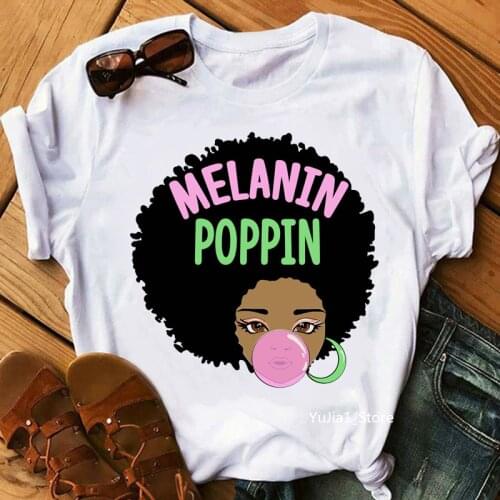 Watercolor Melanin Poppin Blowing Bubbles Graphic Print Women T-Shirt Funny White Tshirt Femme Summer Tops Tee Shirt Female